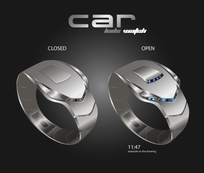 "C"_Car_Styled_LED_Watch_Design_4_Closed_Open