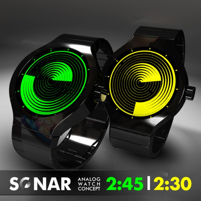 Sonar analog watch creates a bold radar effect